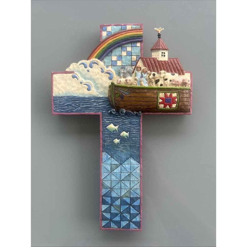 Jim Shore Noah's Ark Nursery Cross 2006 Church Wall Decor Rainbow  fish Pink Y2K